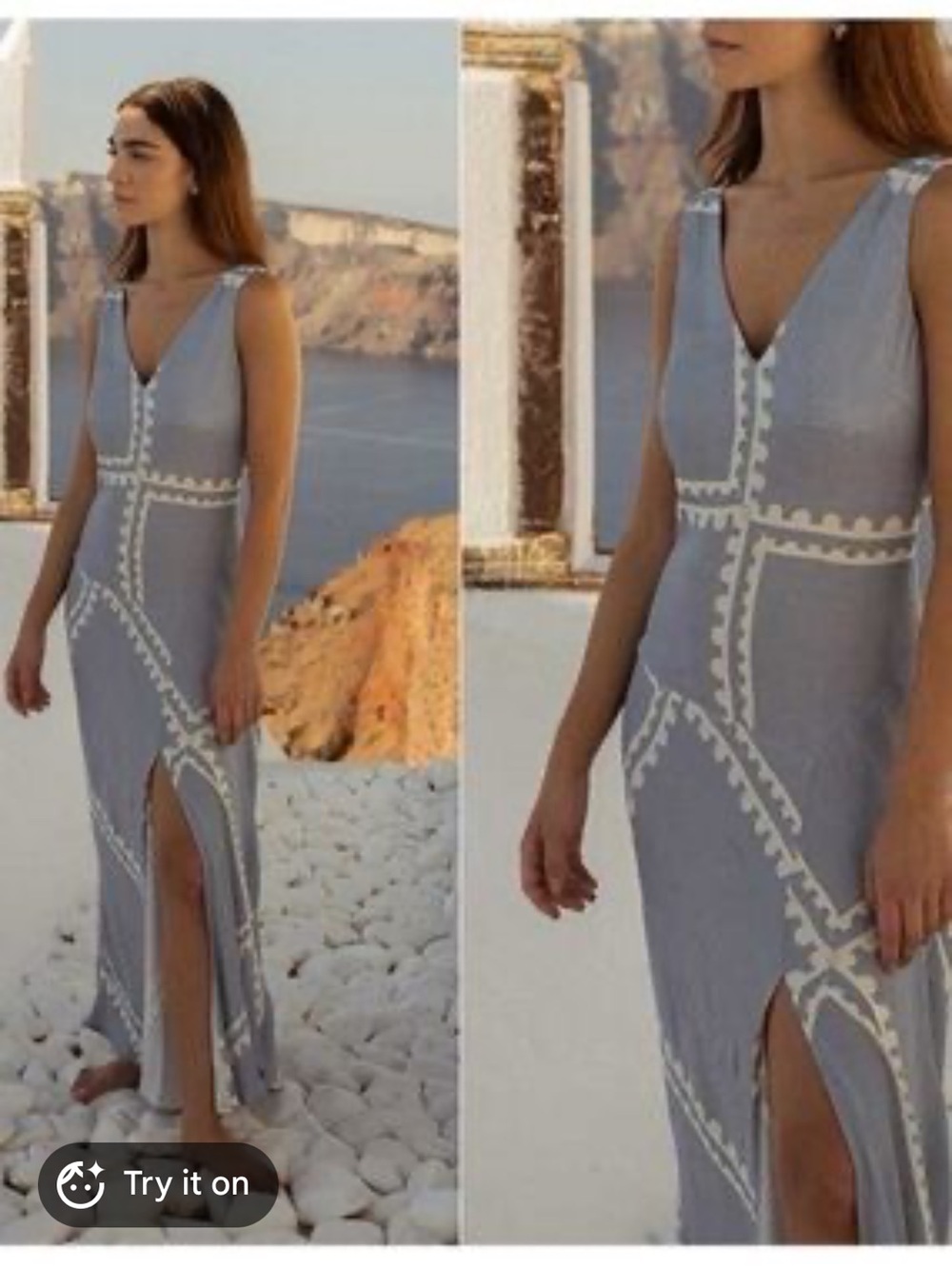 Mon Renn cove patchwork maxi sleeveless dress, small light blue
